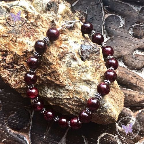 Garnet Bracelet With Silver Beads